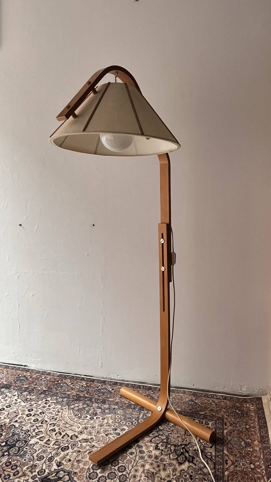 Scandinavian Modern Beech Aneta Floor Lamp by Jan Wickelgren, Sweden,