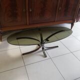 70s oval glass and chrome coffee table