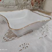 Salad bowl in white Swiss porcelain double gilded border "VSK USC Viribus Unitis"