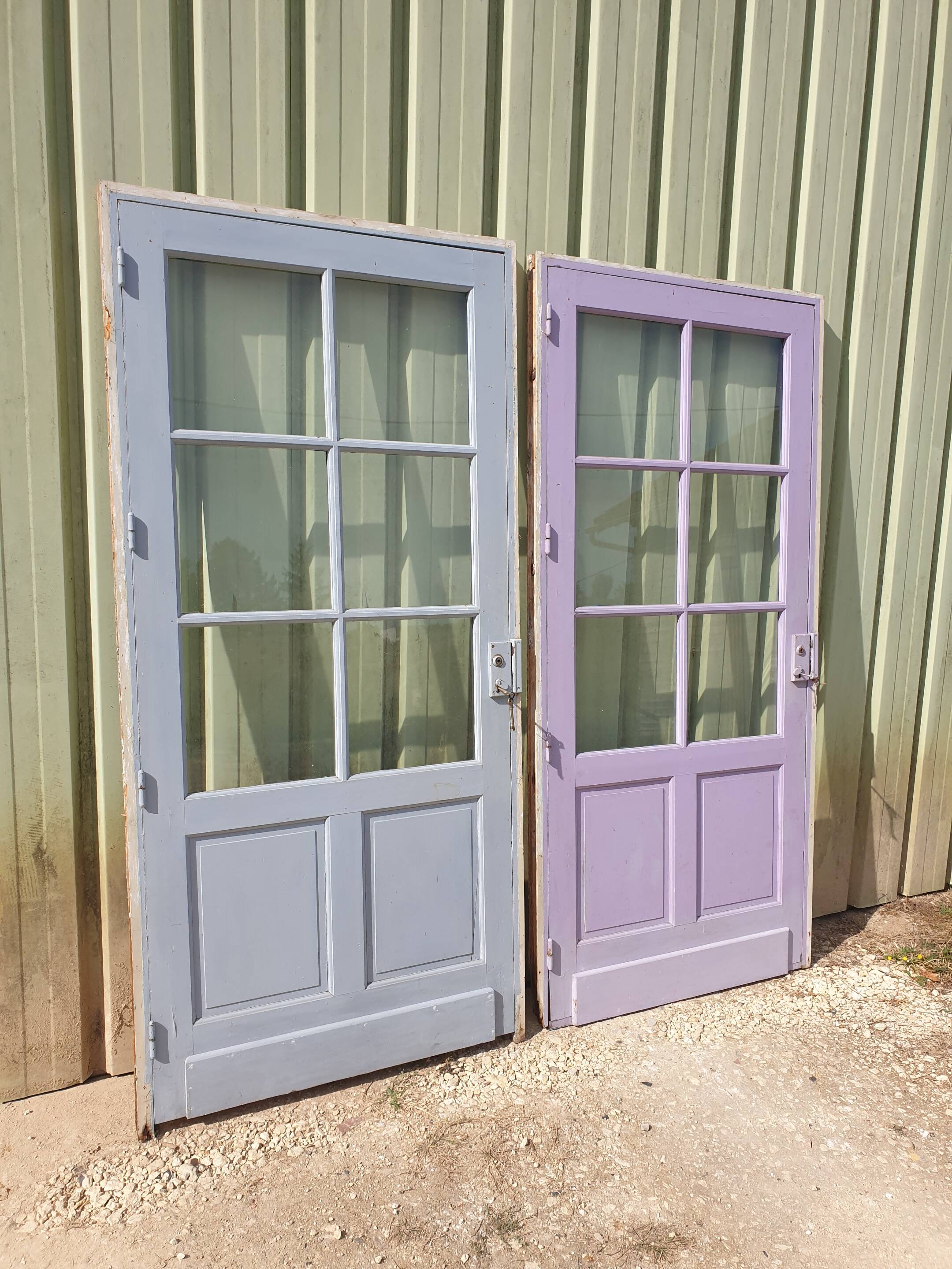 Pair of Colored Glass Doors with Frame - 1960s