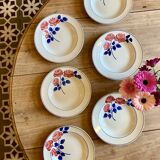 Set of 6 vintage deep plates, Rose Rouge model, by HBCM