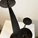 Vintage black metal brutalist tripod candlestick