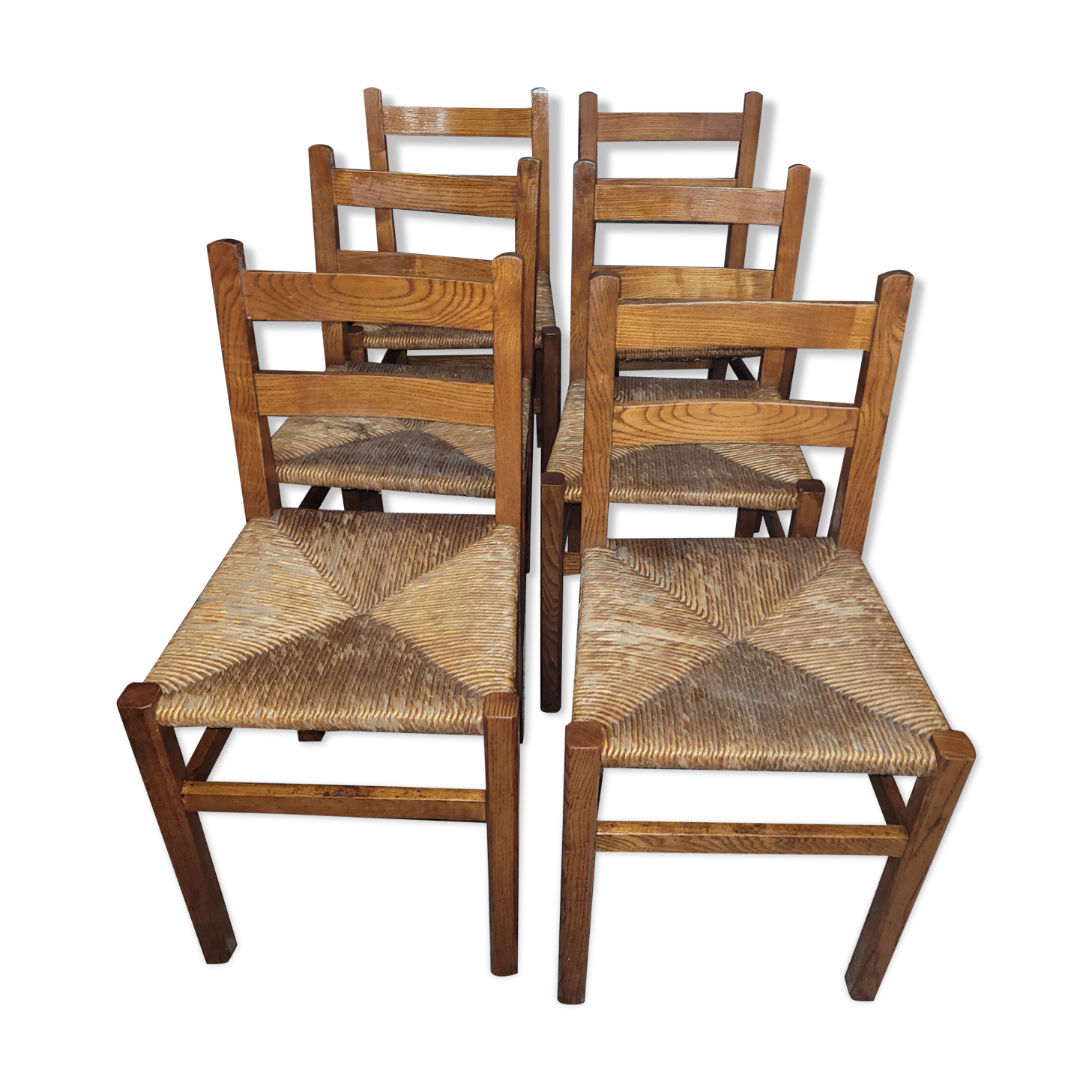 6 rustic oak chairs