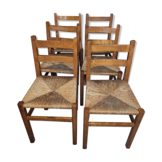 6 rustic oak chairs