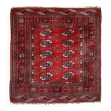 Tapis vintage fait main Tekke en laine rouge (109cm x 112cm) – Années 1970