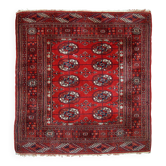 Tapis vintage fait main Tekke en laine rouge (109cm x 112cm) – Années 1970