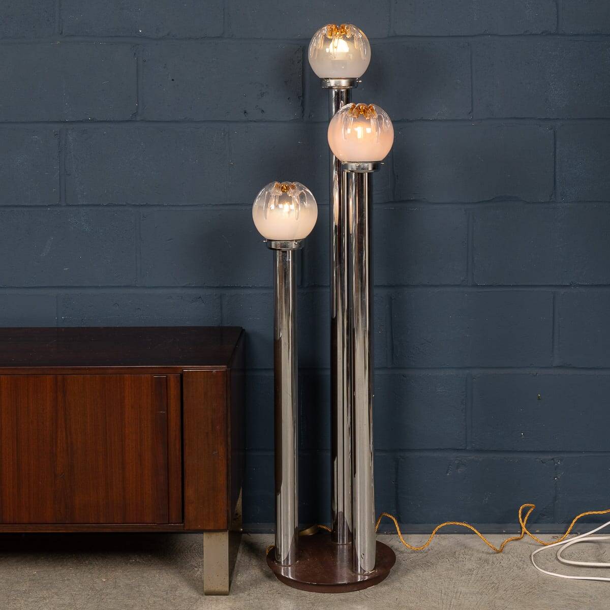 Vintage 20thc italian chrome & glass floor lamp by mazzega c.1970