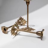 Set of 3 Doré Laiton Candle Holders – Art Nouveau Flower & Leaf Design, Italy, 1940s