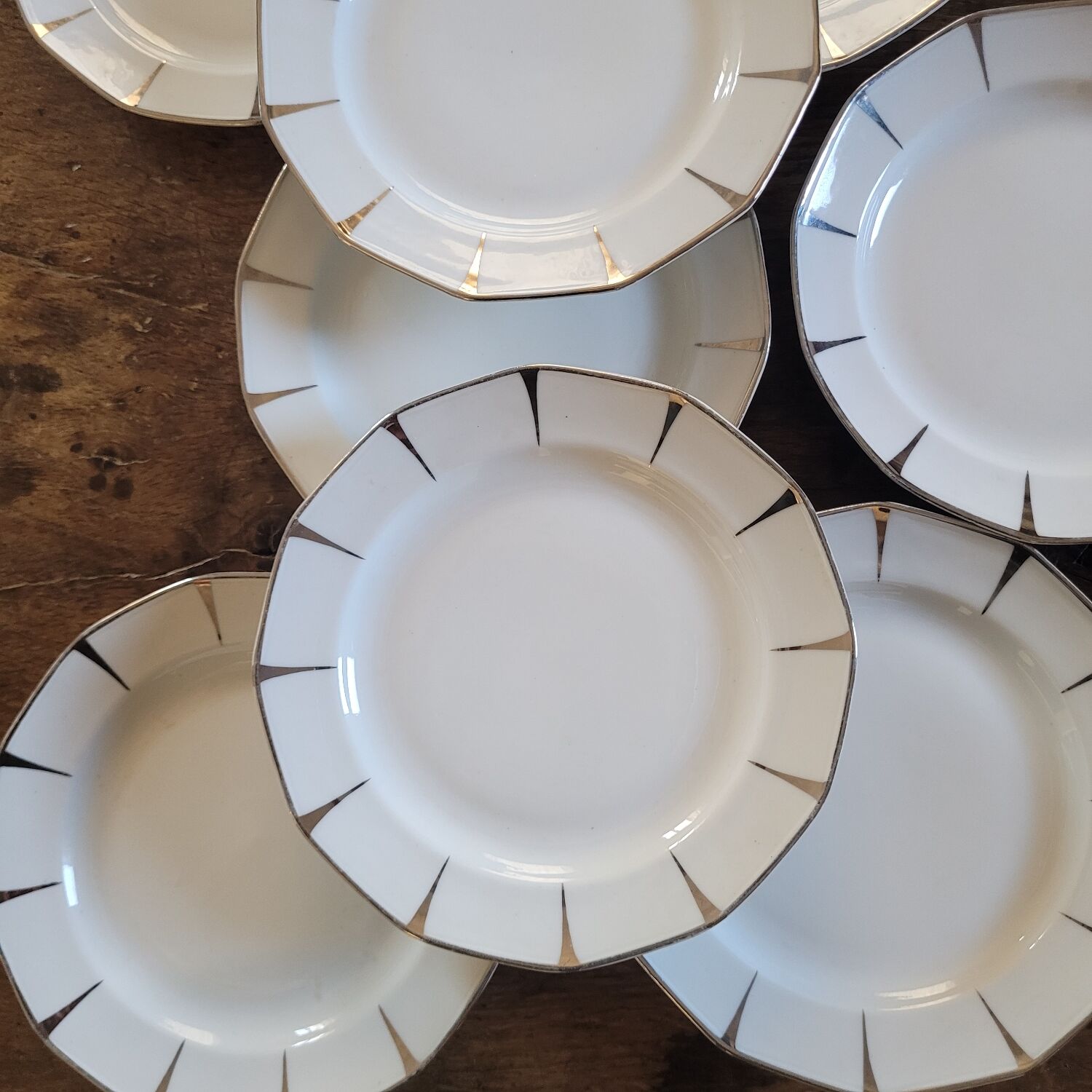 8 Dessert Plates in Limoges Porcelain - Silver Rim, Mid-20th Century