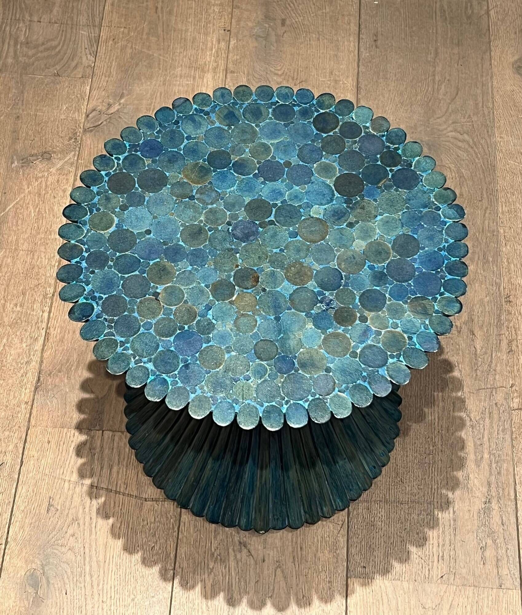 Pair of Bamboo Side Tables in the Shape of a Wheat Sheaf. Turquoise Lacquered.