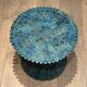 Pair of Bamboo Side Tables in the Shape of a Wheat Sheaf. Turquoise Lacquered.