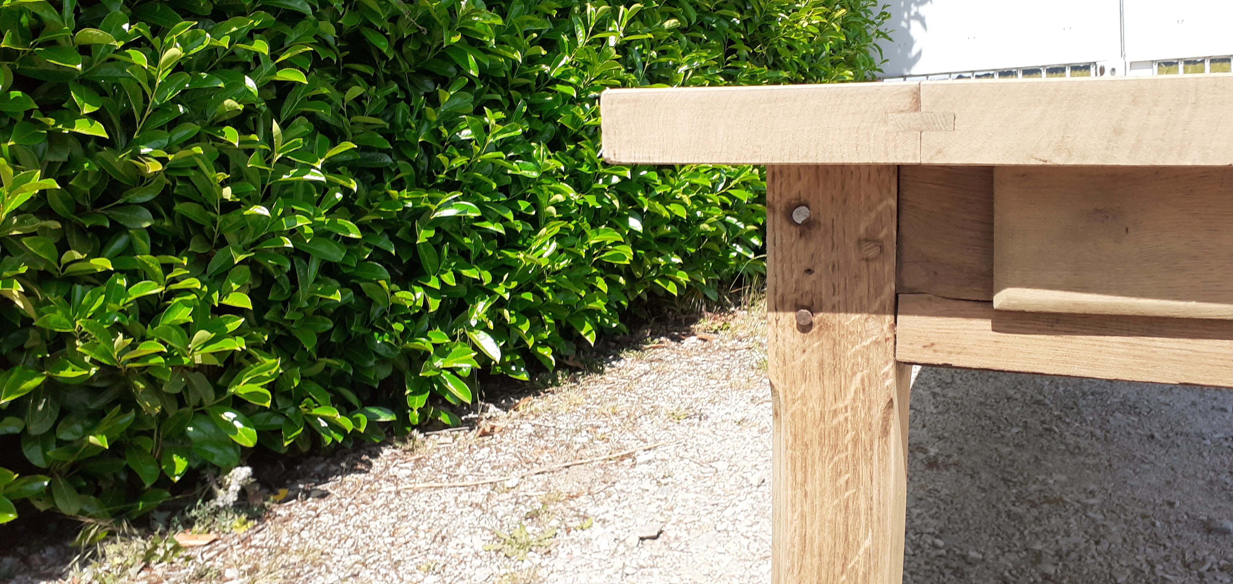 Solid oak farm table 1 rough wood drawer