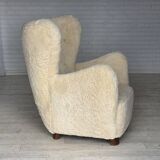 1960s, Danish armchair, genuine sheepskin "Canberra", reupholstered.