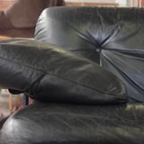 Corner sofa opening in leather and coffee table in marble by pierluigi cerri for frau, 1980s