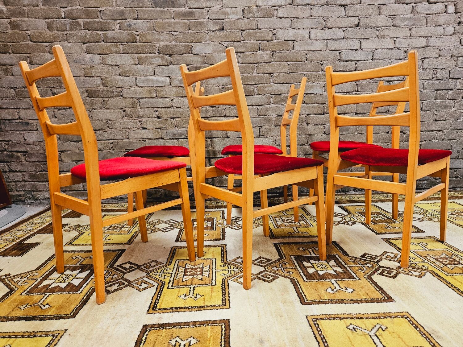 Set de 6 chaises tissu rouge 1960