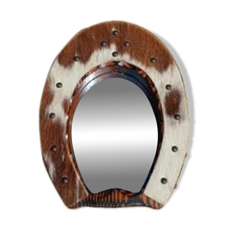 Miroir fer à cheval en peau de vache 1970 vintage