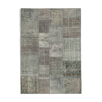 Handwoven Oriental Overdyed 170 cm x 240 cm Grey Patchwork Carpet