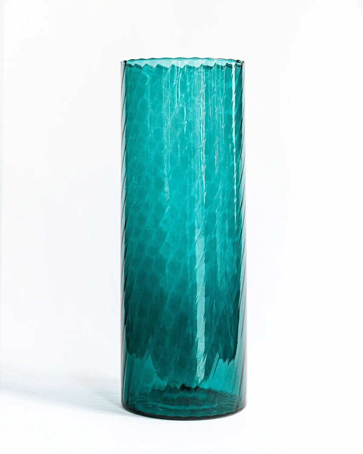 Large vintage Murano glass vase in petrol blue.