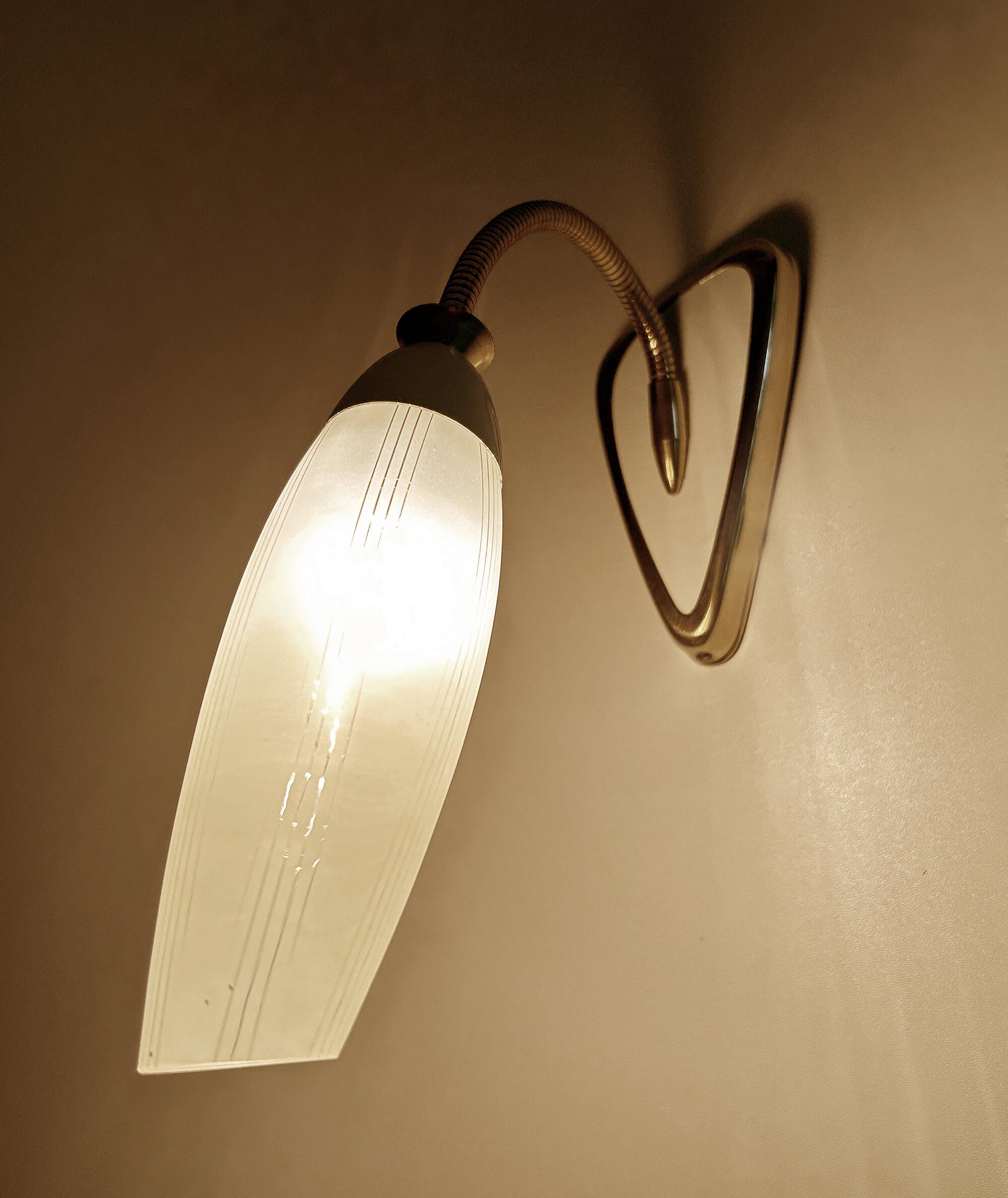 Mid Century Flexible Brass Glass Wall Light