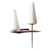 50s wall light, opaline, teak and brass