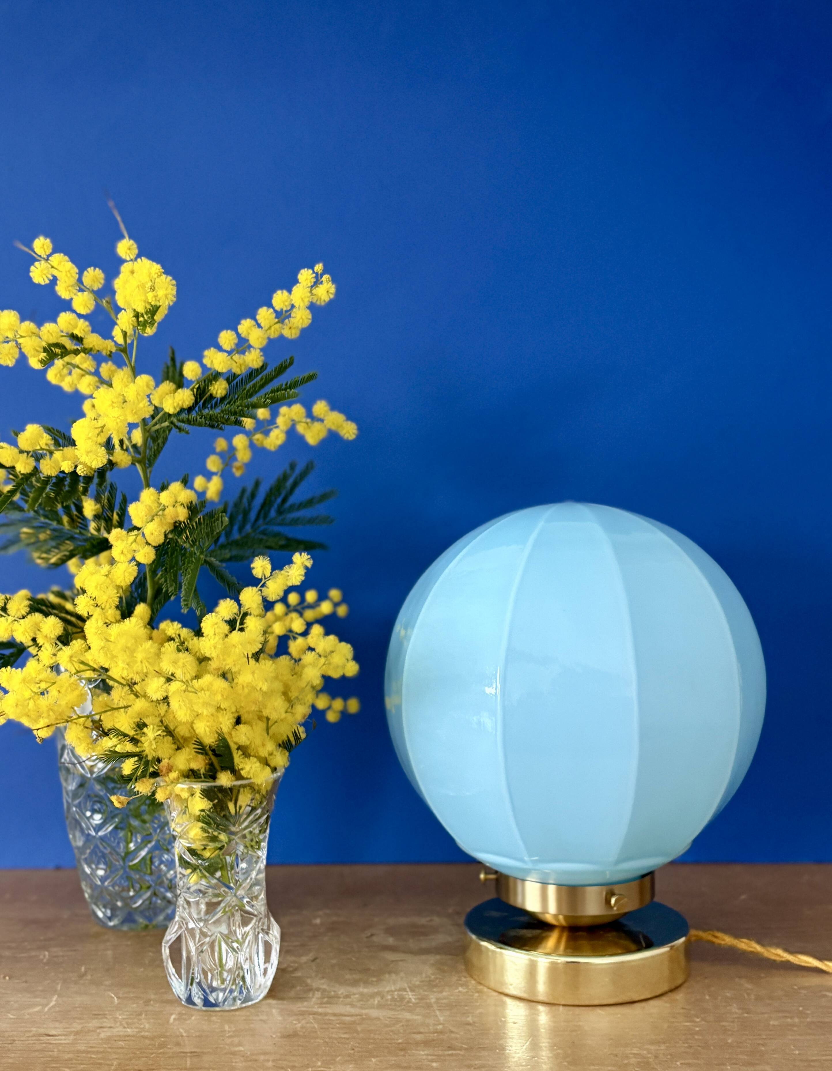 Vintage Art Deco blue opaline globe table lamp