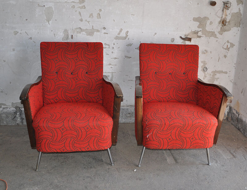 Bauhaus Style Steel & Wood Club Chairs, 1940s, Set of 2