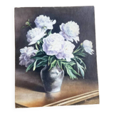 Tableau Ancien -peinture à l’huile - les Pivoines Blanches