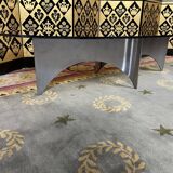 Table basse 1970 en inox et verre