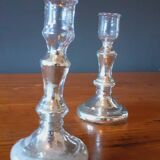 Pair Of Old Candlesticks In Eglomized/Mercurized Glass