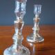 Pair Of Old Candlesticks In Eglomized/Mercurized Glass