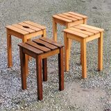 Set of 4 vintage stools in solid beech with slats