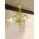 Floral and Green Leaf Milky “Calle” Glass Chandelier