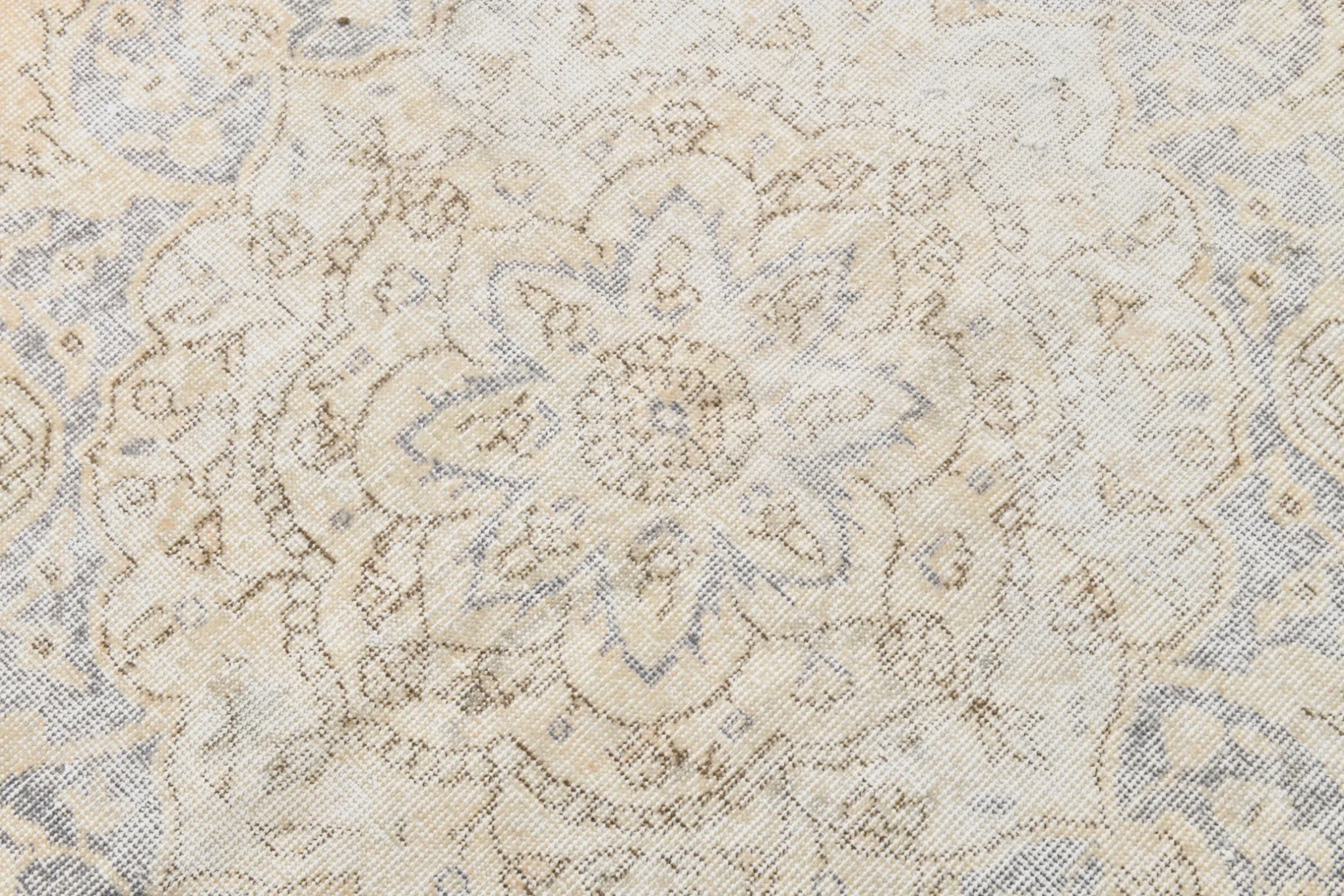 Turkish Pale Yellow & Pale Blue Vintage Rug, Oriental Pattern Wool Carpet