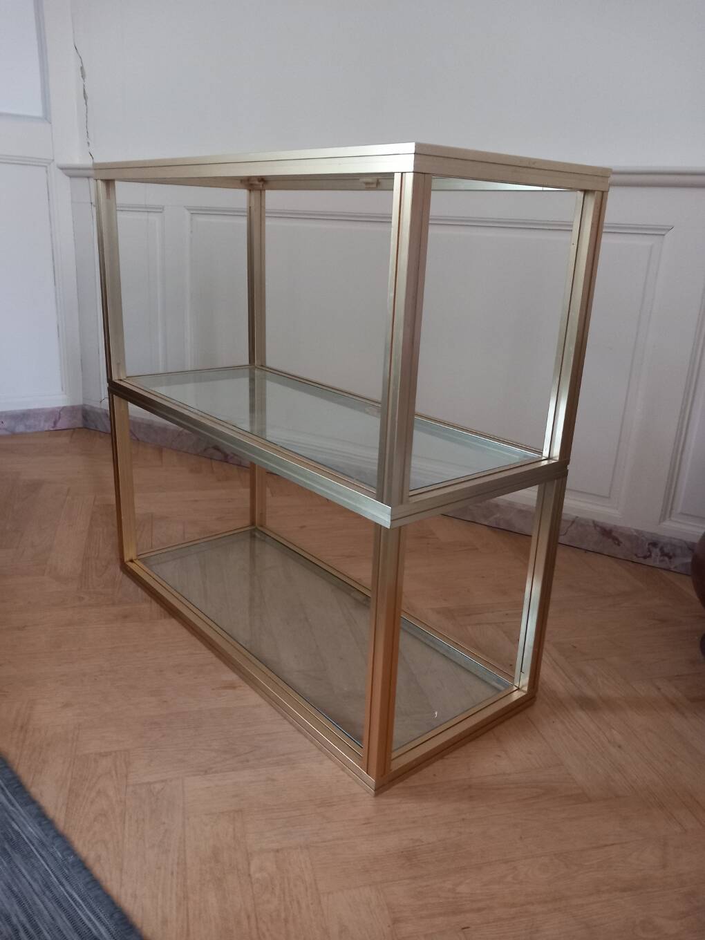 Glass and brass shelf by Pierre Vandel, circa 1970.