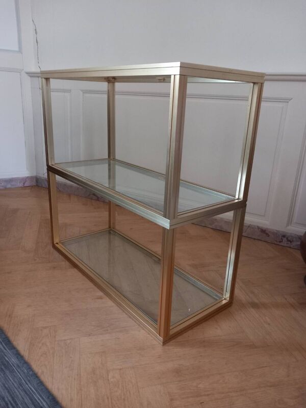 Etagère en verre et laiton de Pierre Vandel, vers 1970