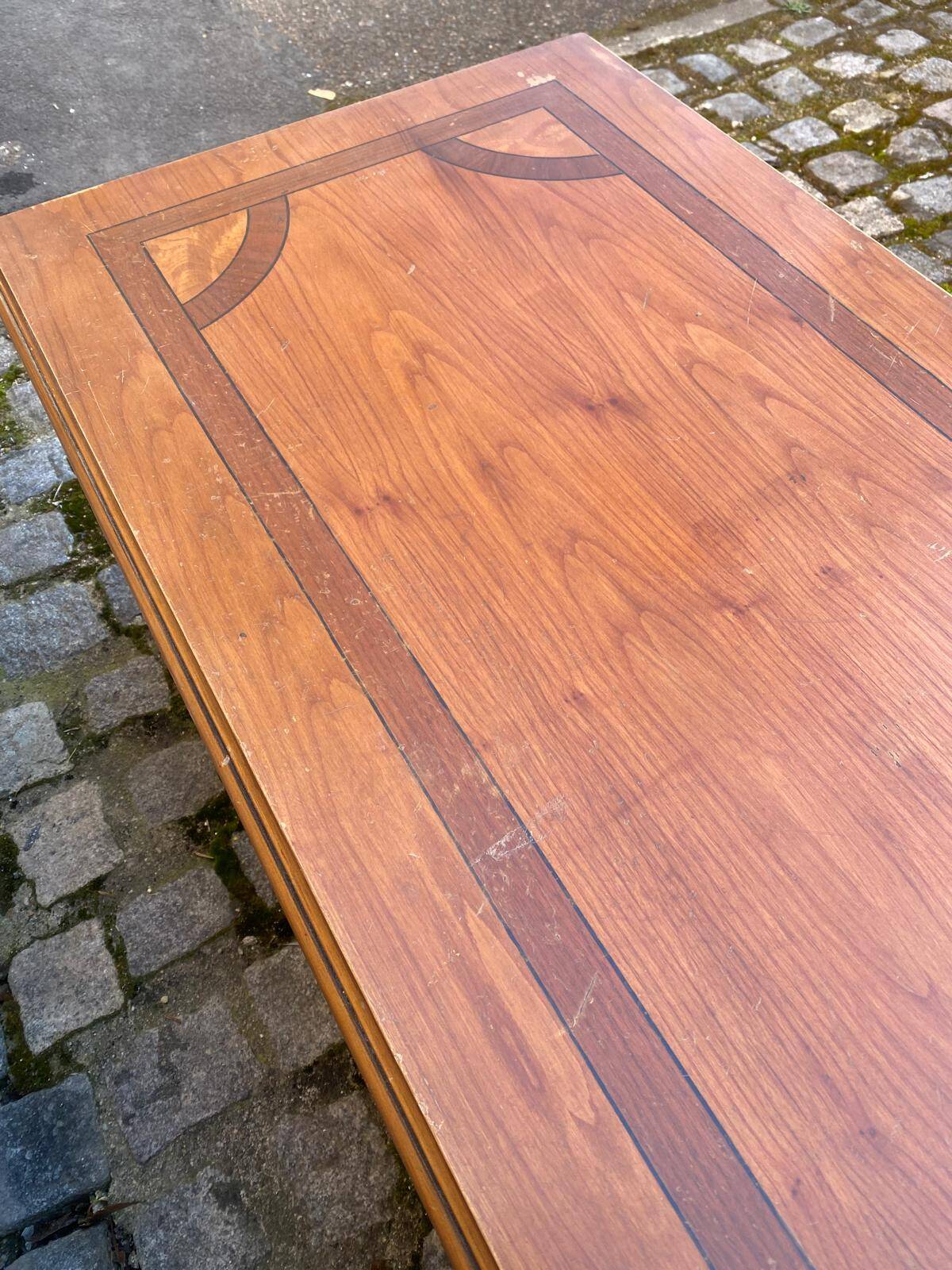 Solid wood and marquetry coffee table, double top, 110cm