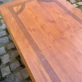 Table basse bois massif et marqueterie double plateau 110cm
