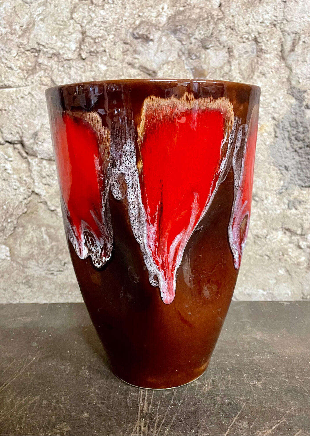 Large Vallauris vase no. 270 – brown glaze with red drips – vintage