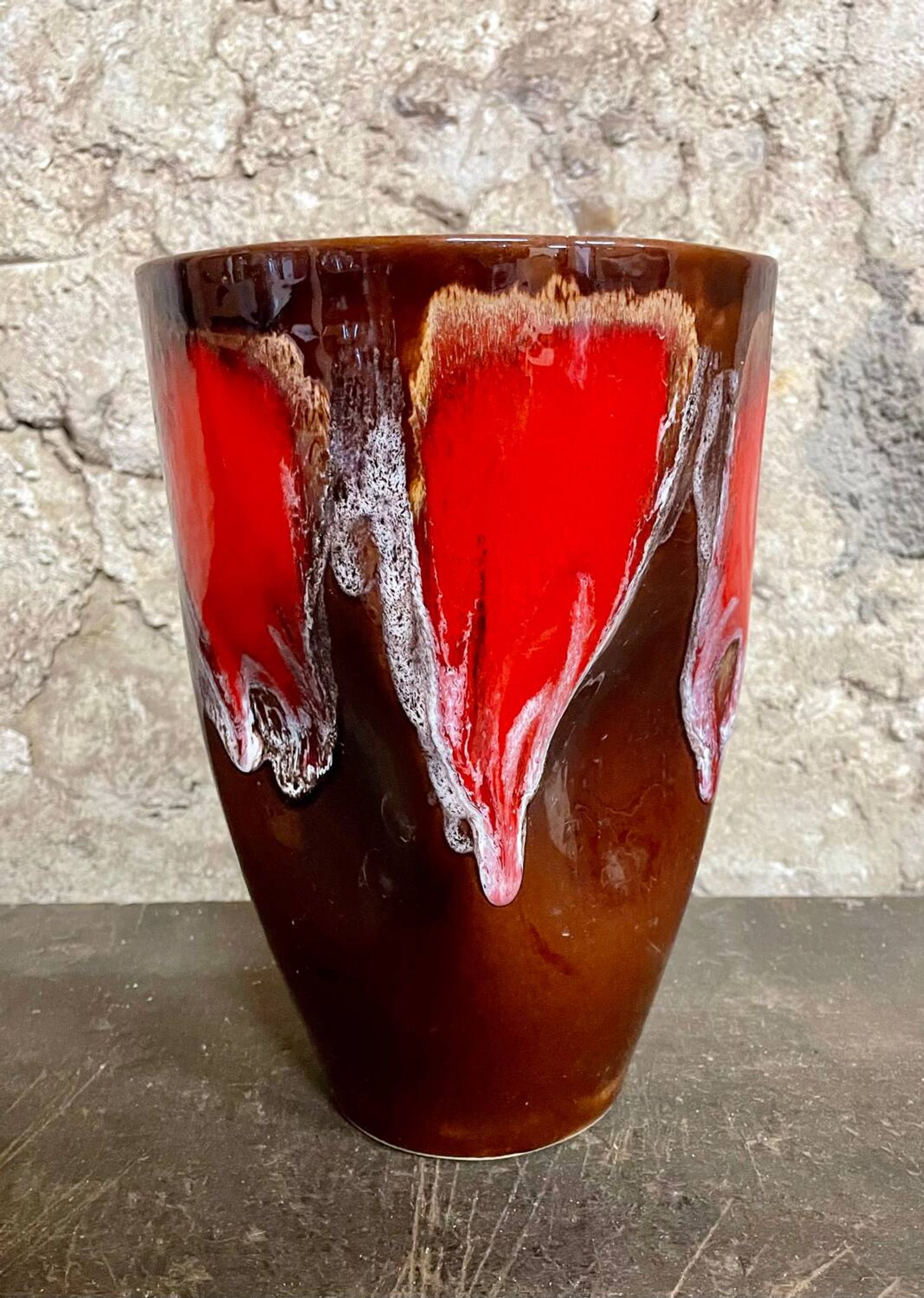 Large Vallauris vase no. 270 – brown glaze with red drips – vintage