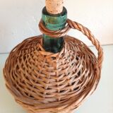 Green canister with wicker, vintage 60/70