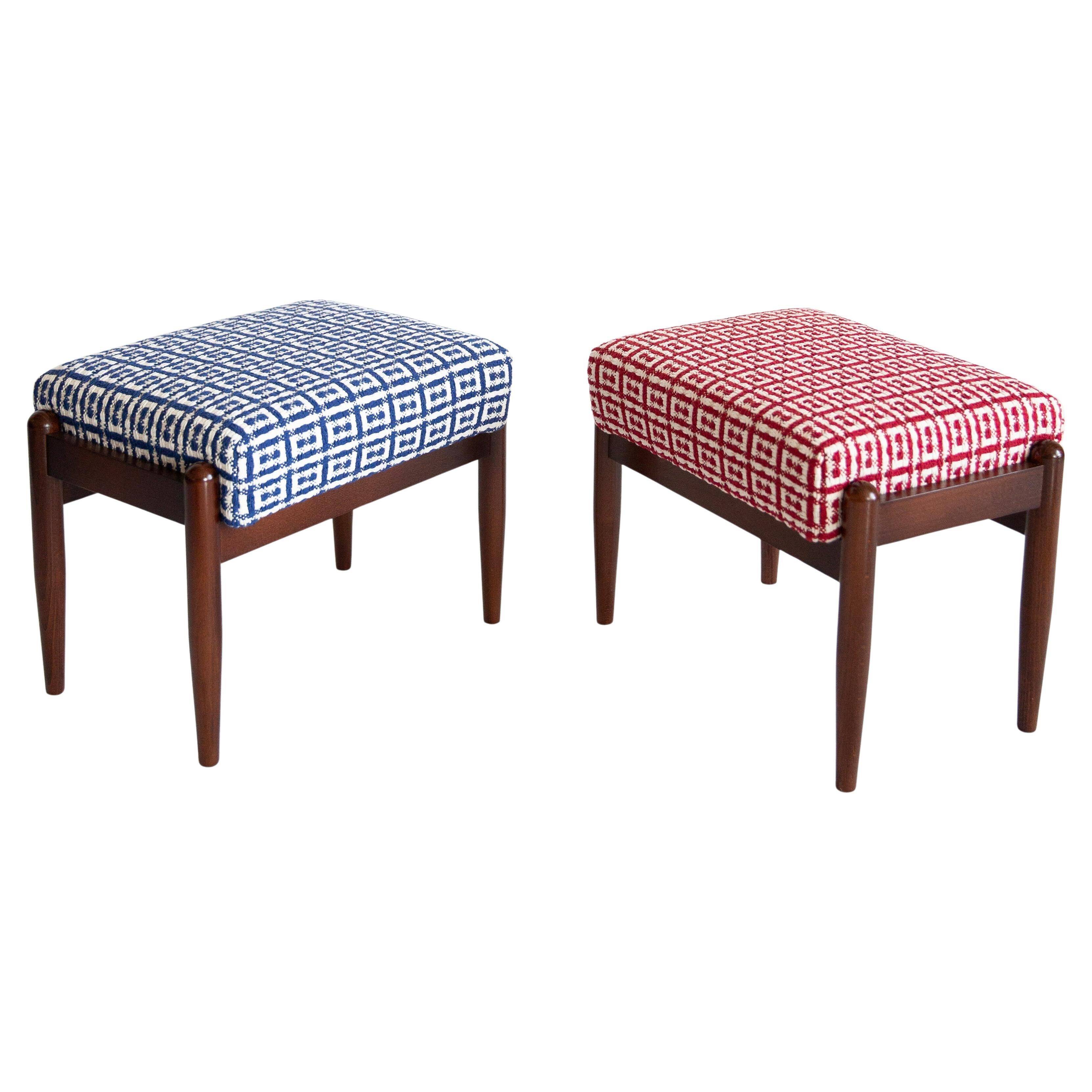 Pair of GFM mid-century stools in Dedar jacquard tweed, E. Homa, Europe, 1960s.