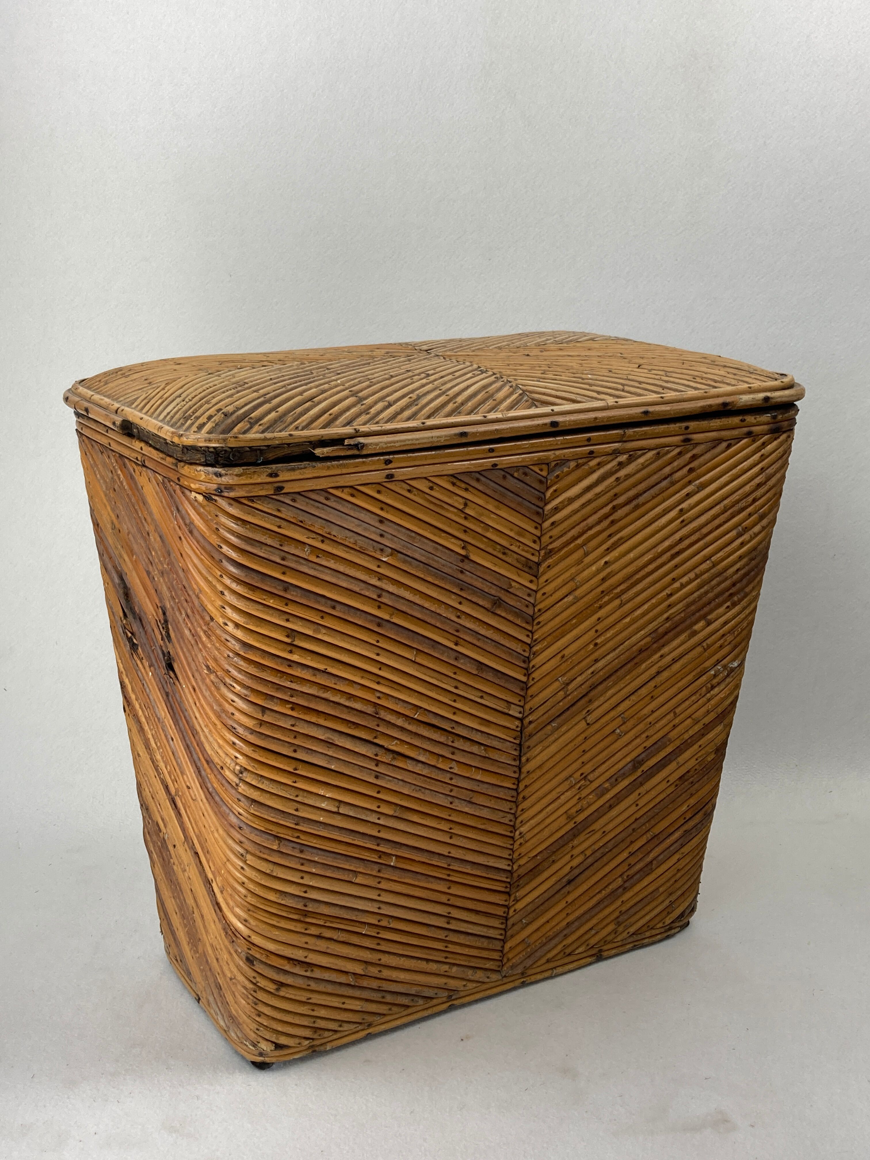 Pencil reed rattan bamboo chest or trunk, 1950s-1960s