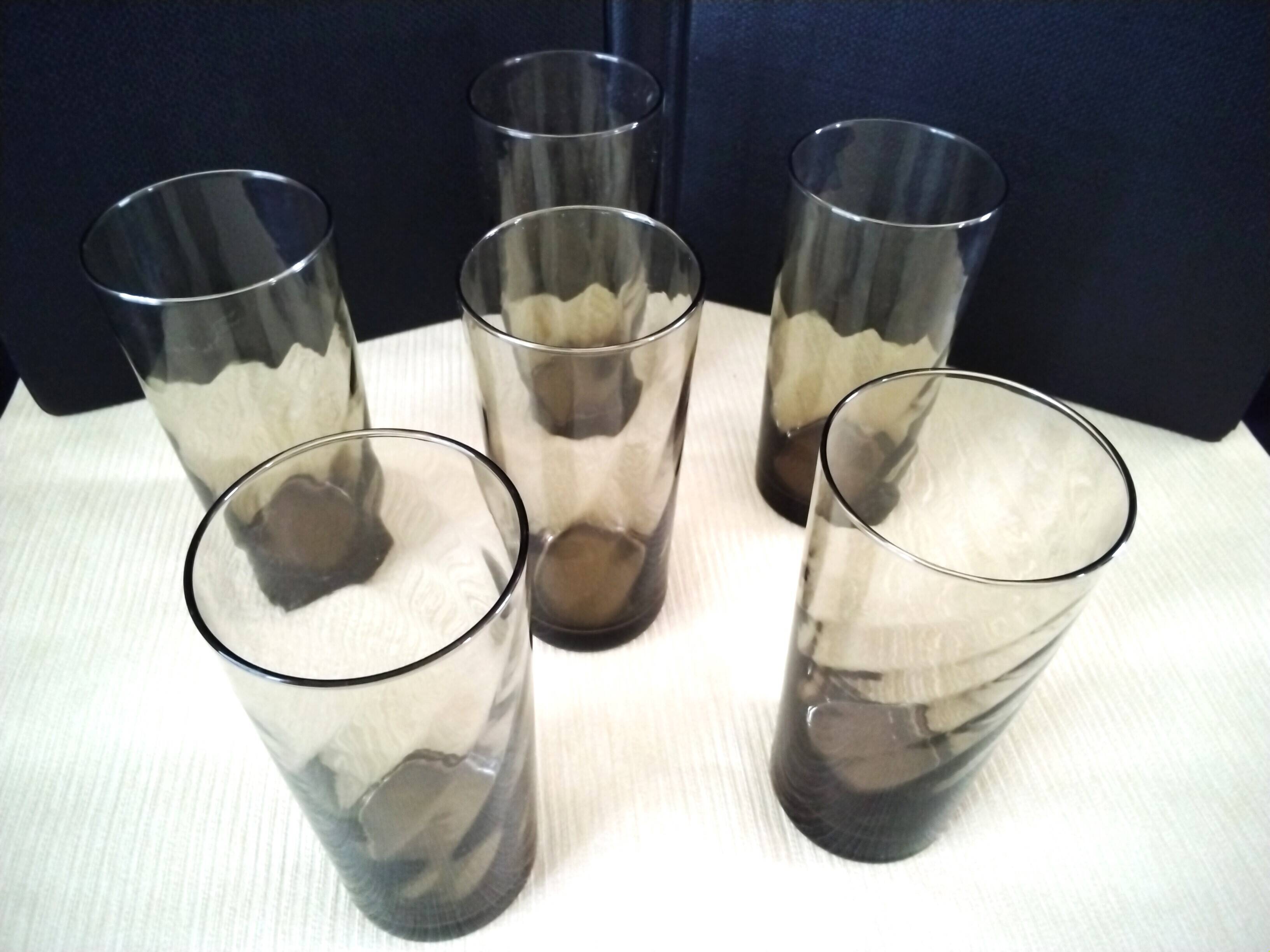 6 Verres couleur fumée Effet torse  Années 70