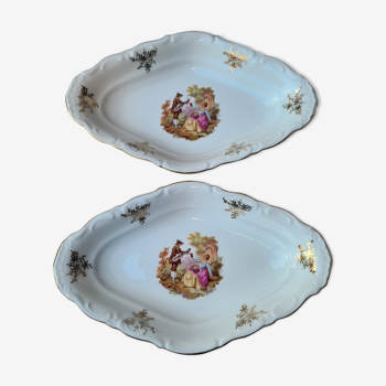 Deux raviers porcelaine de Bavière décor romantique