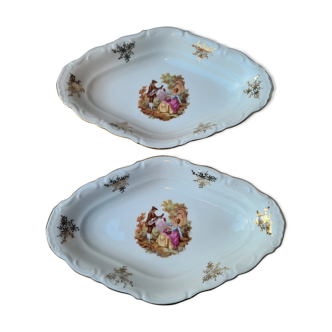 Two Bavarian porcelain raviers romantic décor
