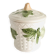 Sucrier en barbotine avec motifs de feuilles et fruits verts en relief