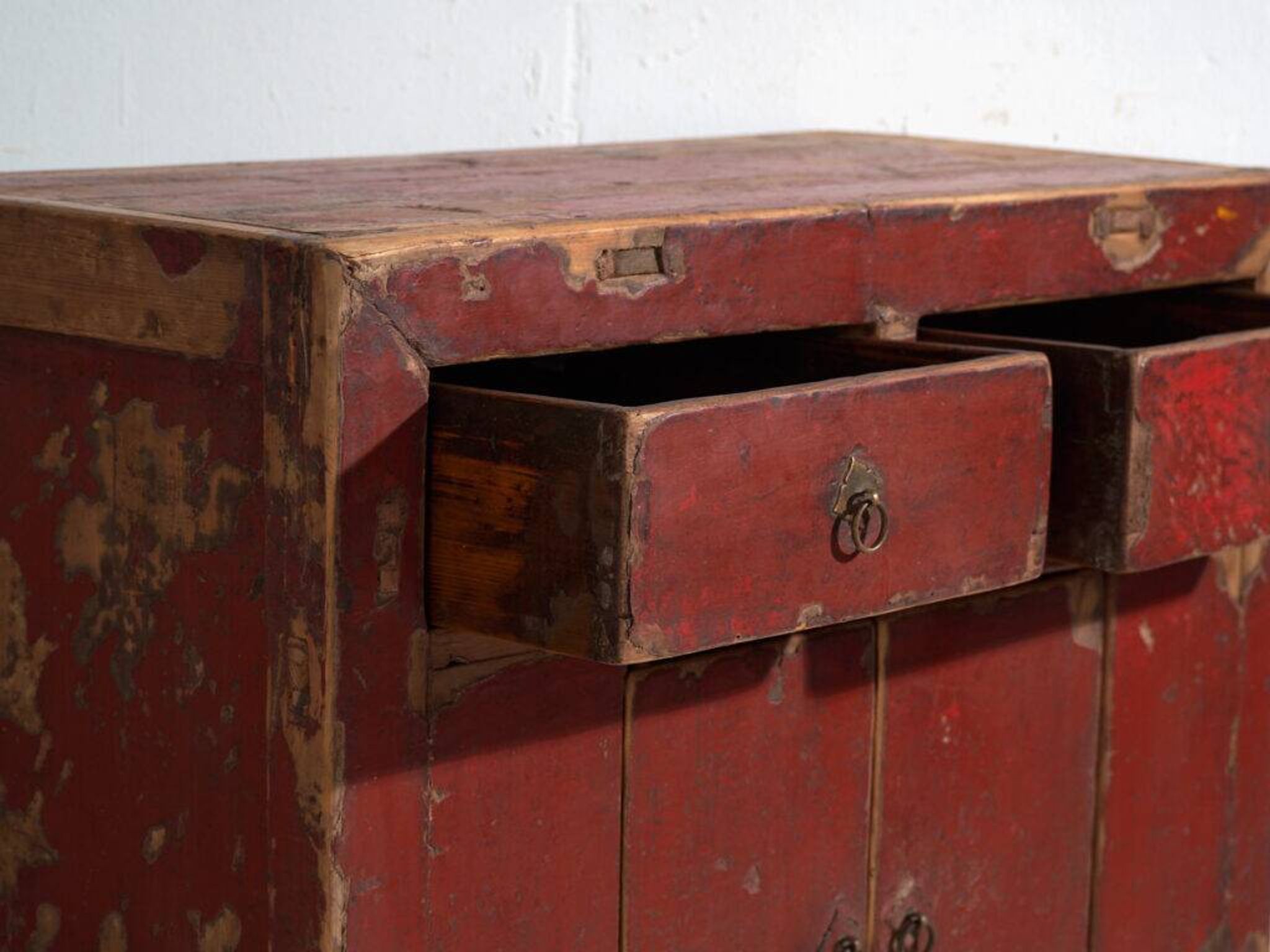 Antique pine sideboard with original red paint – China, circa 1920
