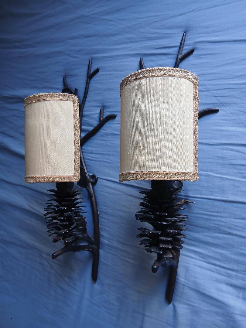 2 wall sconces pine cone branch lamps