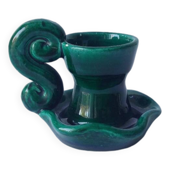 Green ceramic candlestick holder