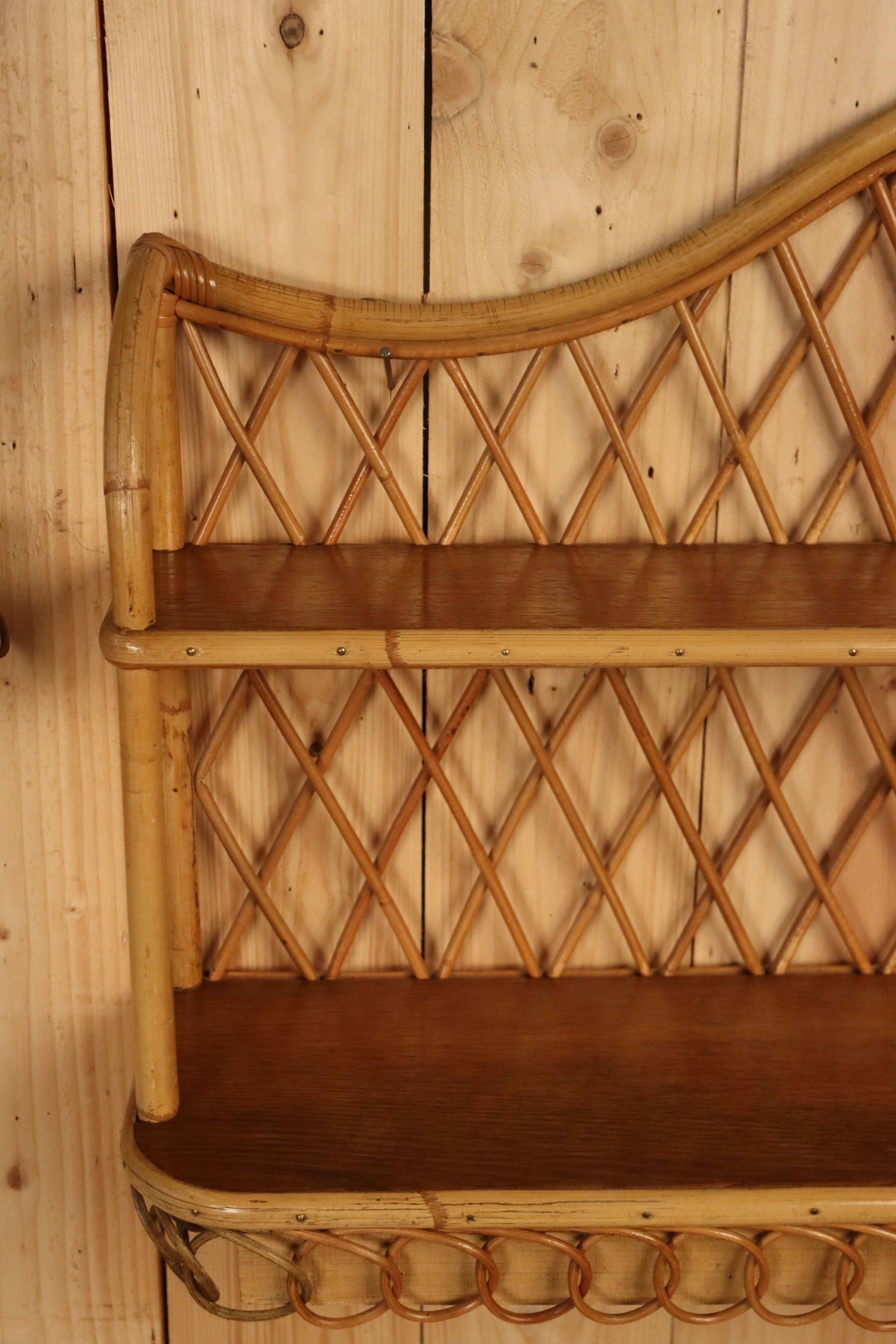 Pair of rattan wall shelves attributed to Audoux Minet